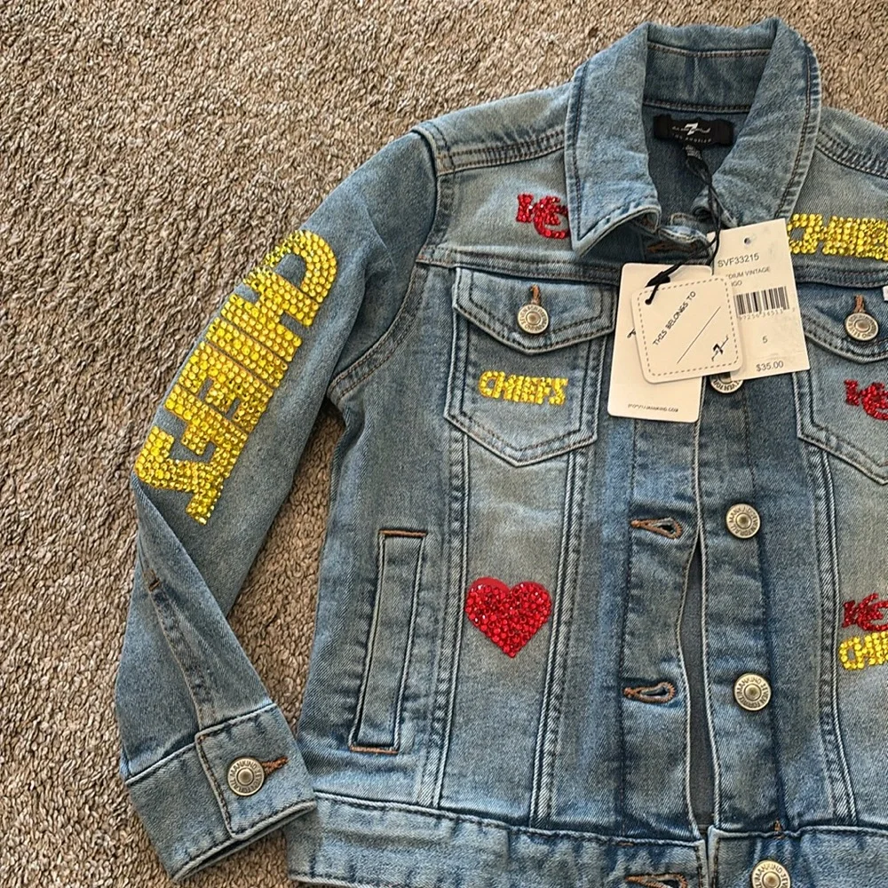 Girls KC CHIEFS Bling Jean Jacket handmade - Picture 3 of 8